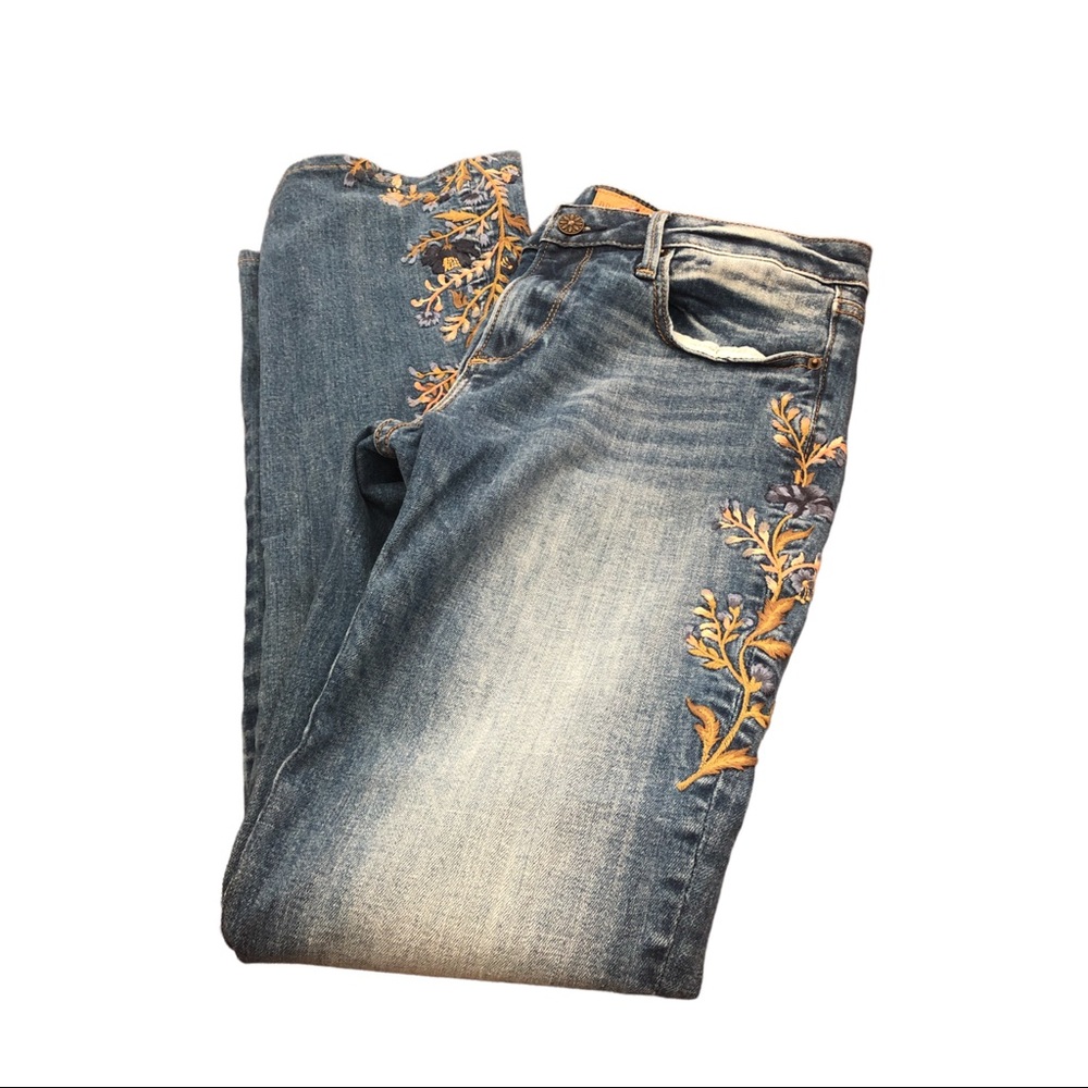 DRIFTWOOD Blue Boot Cut Jeans with Embroidered Floral Side - Picture 5 of 6